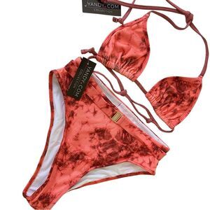 Yandy Two Piece Tie-Dye Bikini Two Piece Set Coral Orange Swimwear NEW